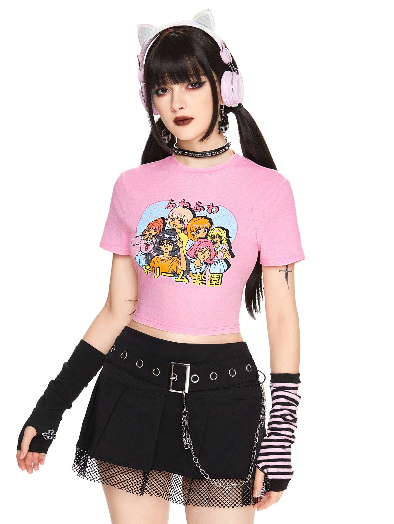 ROMWE Anime Camiseta corta de verano informal con estampado de dibujos animados
