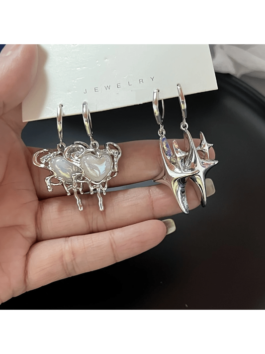 Set de 4 pendientes de gota con diseños de corazón y estrella, un accesorio de joyería con tema Y2K para usar a diario