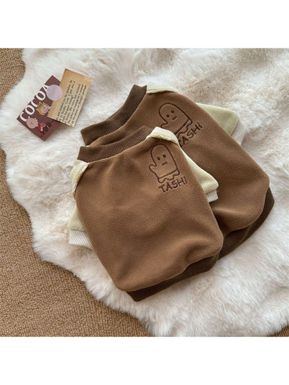 1 pieza Ropa para mascotas de color café con cuello redondo y mangas raglan para perros y gatos pequeños/medianos, otoño/invierno