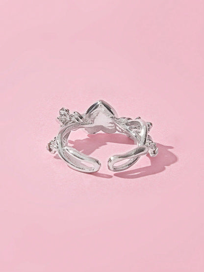 ROMWE Kawaii 1 pieza Anillo abierto moda hierro de aleación con adorno de corazón para mujeres para decoración diaria