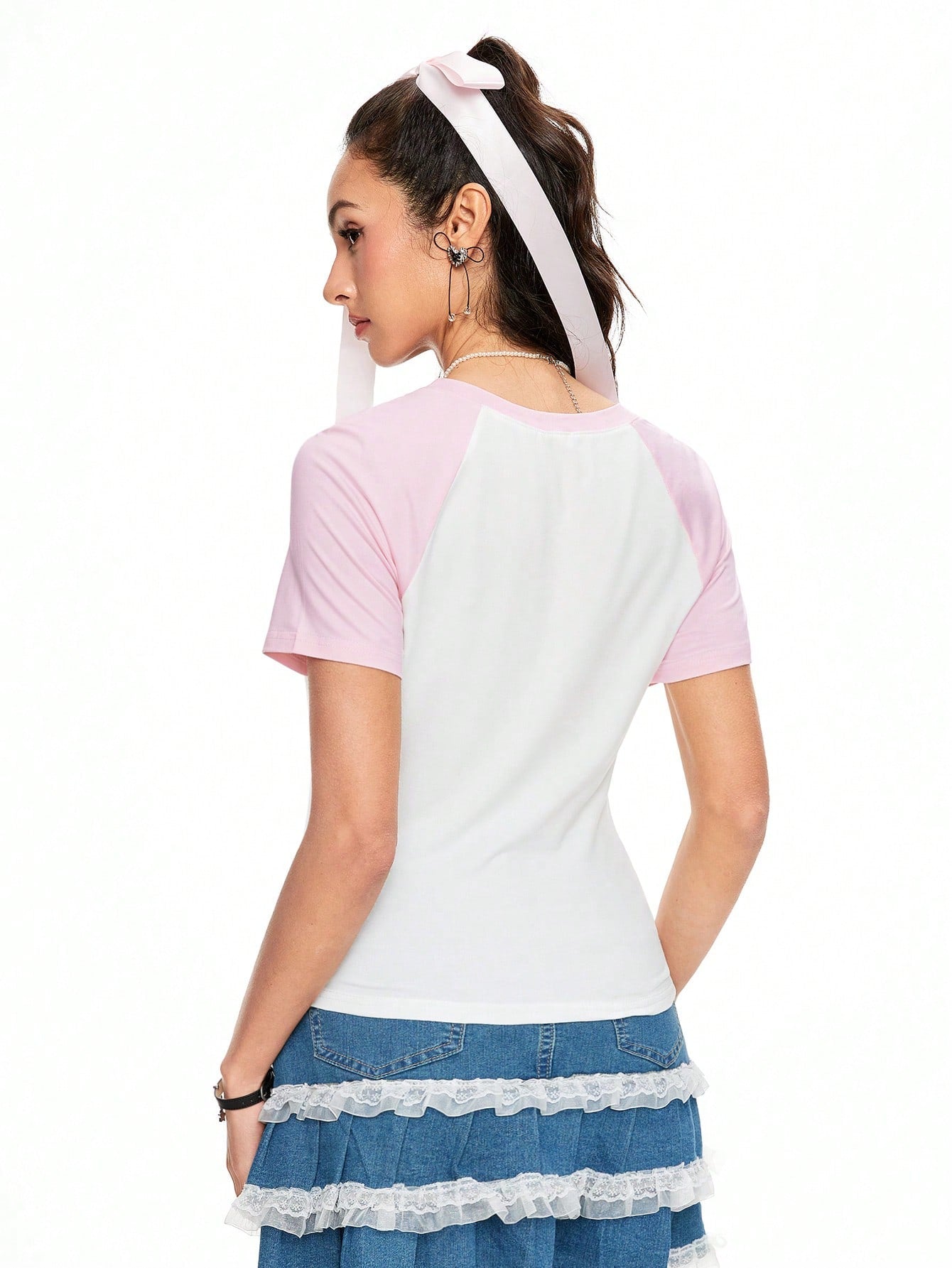 ROMWE Kawaii Camiseta de mujer con cuello redondo y mangas cortas, estampado de conejo, para verano, escuela