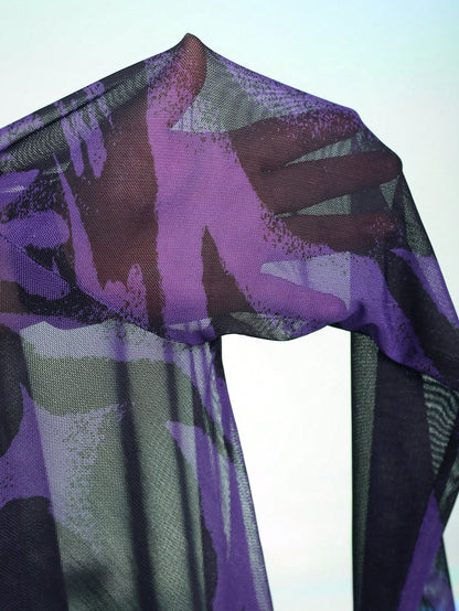 Harviee Parte superior fina de manga larga con estampado de malla, ropa de mujer de diseñador para otoño e invierno