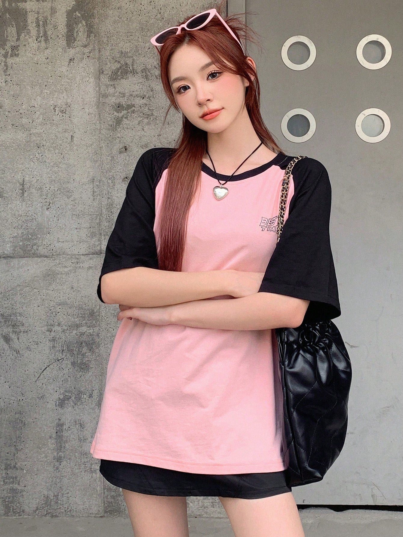 DAZY Camiseta en contraste de manga raglán con estampado de letra