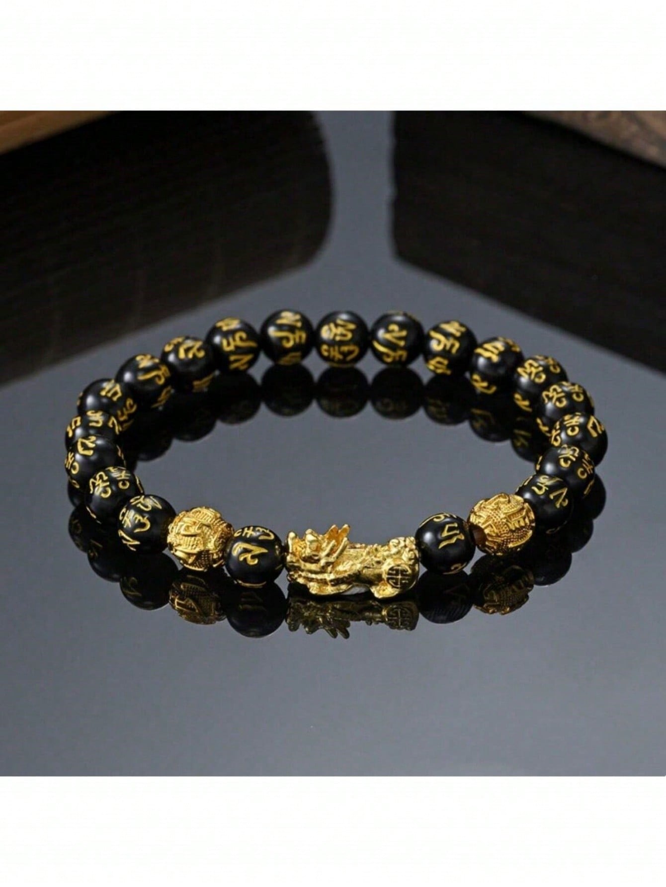 1 pieza Pulsera con dije de Pixiu de piedra de obsidiana exquisita - Atrae riqueza y buena fortuna, amuleto de la suerte negro unisex - Regalo perfecto para el Día del Padre, ella o él, Navidad, Acción de Gracias, Año Nuevo y vacaciones