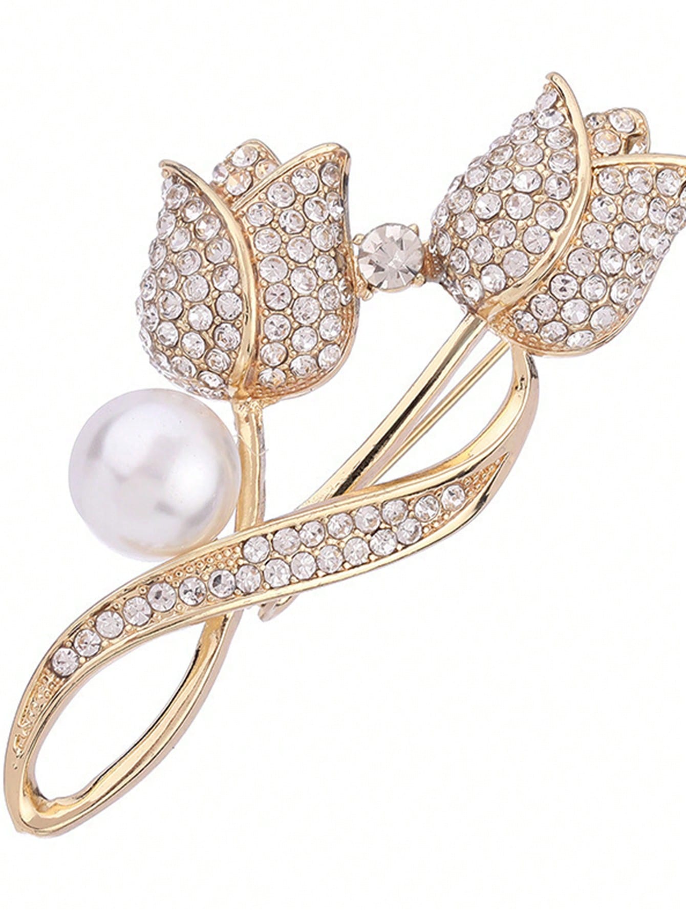 1 pieza Broche con diamante de imitación tulipán flor Broche anti reflejante Traje Broche cuello Alfiler Bisutería
