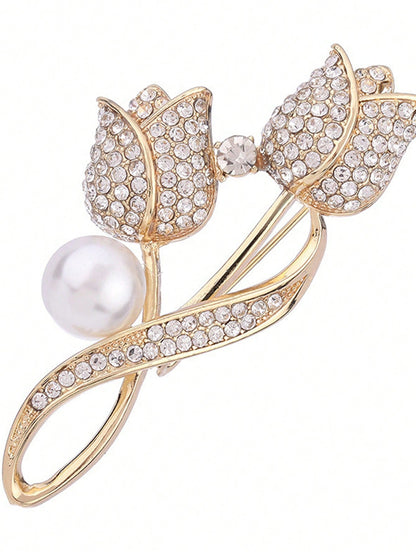 1 pieza Broche con diamante de imitación tulipán flor Broche anti reflejante Traje Broche cuello Alfiler Bisutería
