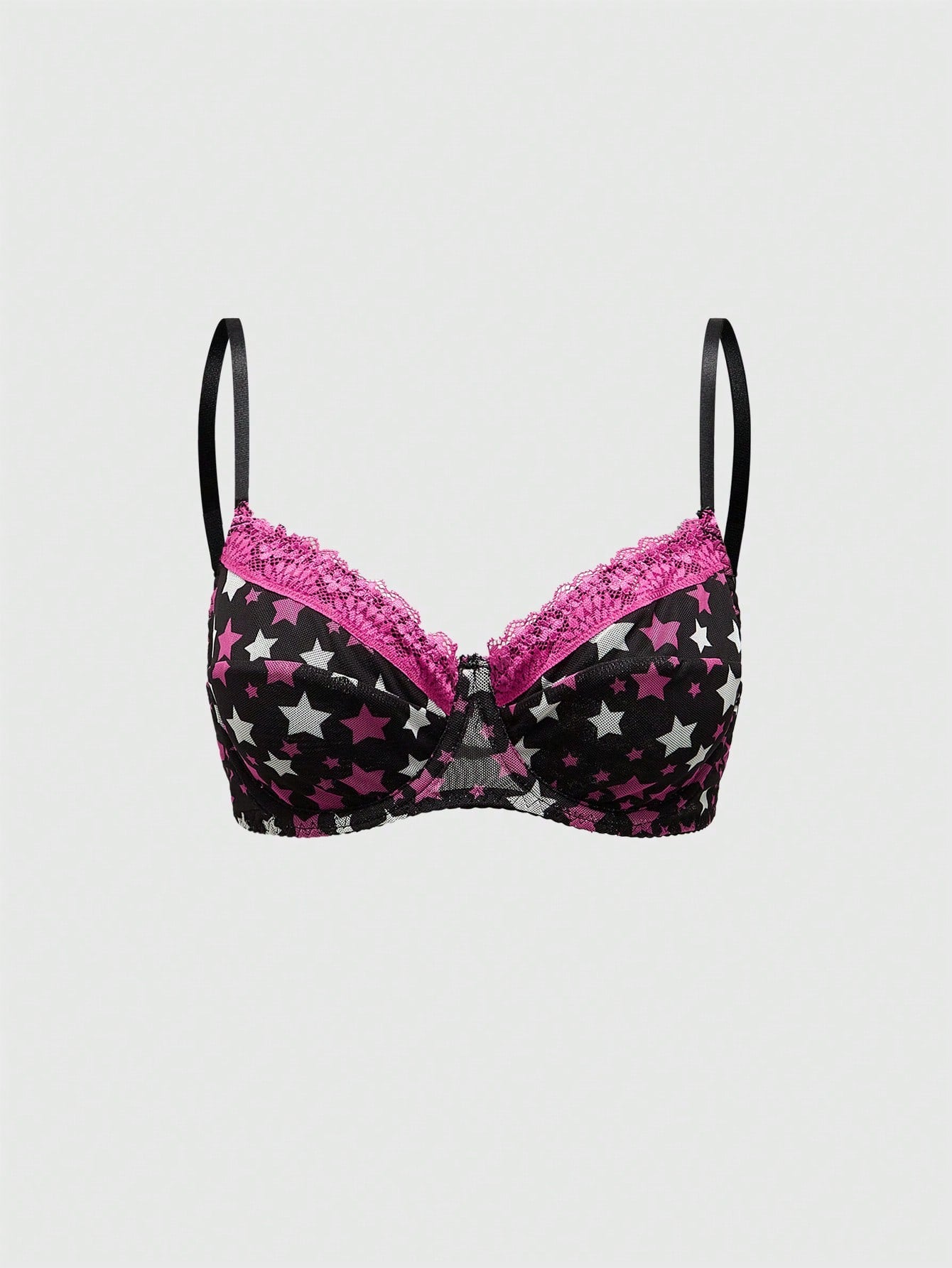 ROMWE J-Fashion Conjunto sexy de lencería Shibuya Gal con estrellas de cinco puntas y detalles de encaje y malla