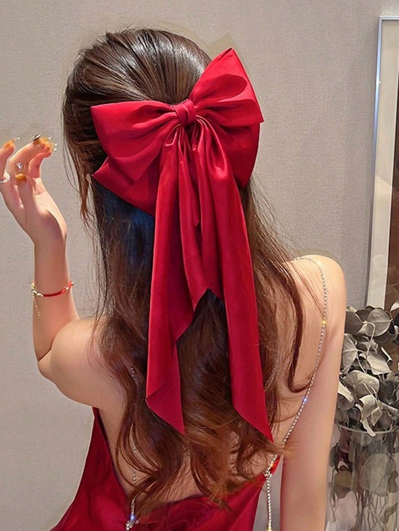 1 pieza-2 piezas Pasador para el cabello de satén con diseño de lazo oversize para mujeres, tocado retro de moda, diadema elegante para uso diario o vestir de forma linda, escuela, Halloween