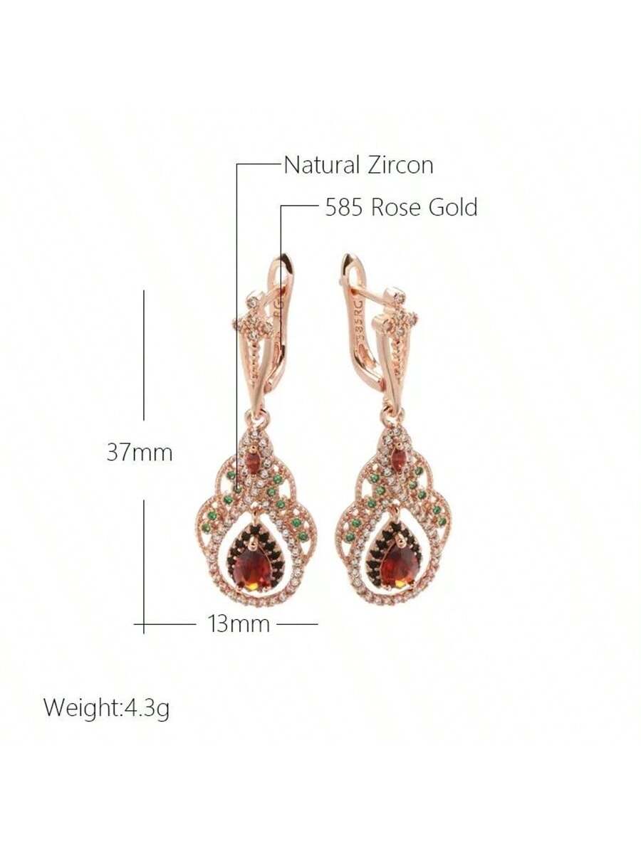 1 par de pendientes colgantes con forma de gota de agua con rubíes y circonitas verdes, con borlas, lujosos y elegantes, perfectos para compromisos, bodas, fiestas, regalo de San Valentín