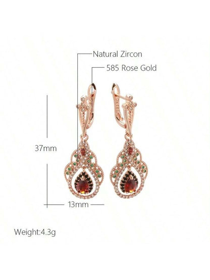 1 par de pendientes colgantes con forma de gota de agua con rubíes y circonitas verdes, con borlas, lujosos y elegantes, perfectos para compromisos, bodas, fiestas, regalo de San Valentín
