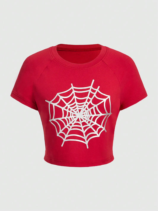 ROMWE Street Life Camiseta Ajustada Impresa Con Telaraña