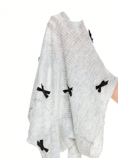 ROMWE Avant Suéter ajustado para mujer de manga larga con decoración de lazo, lindo y dulce