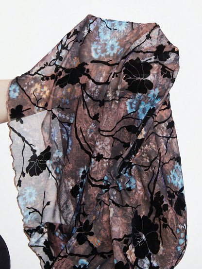 ROMWE Fairycore Vestido de malla con hombros descubiertos y mangas con volantes con diseño floral