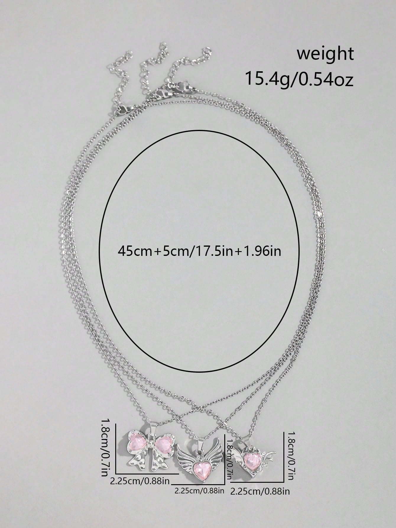 ROMWE Kawaii Set de 3 collares de corazón con detalle de lazo de cristal de color rosa con incrustaciones de estilo europeo y estadounidense INS, perfecto para San Valentín