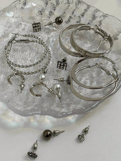 DAZY Conjunto De 9 Pendientes Elegantes De Perlas Sintéticas Y Diamantes De Imitación Para Mujeres
