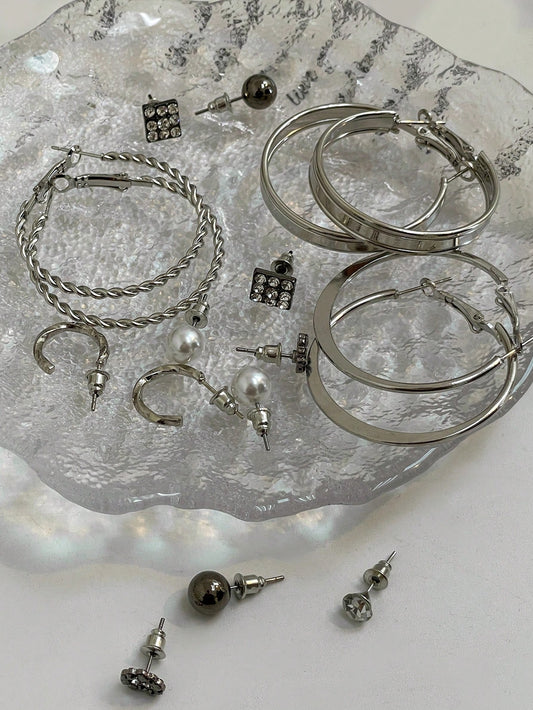 DAZY Conjunto De 9 Pendientes Elegantes De Perlas Sintéticas Y Diamantes De Imitación Para Mujeres