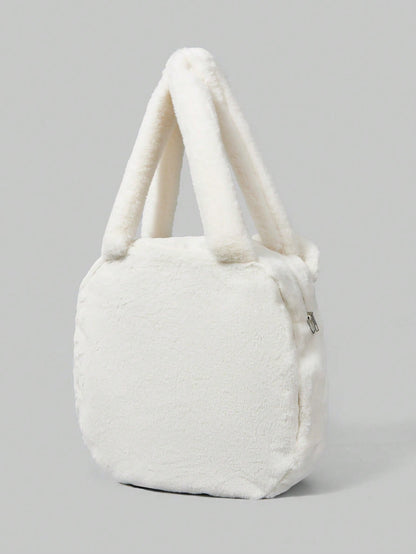 ROMWE Kawaii Bolso de mano de peluche con diseño de gato y flores para uso diario y viajes de mujeres