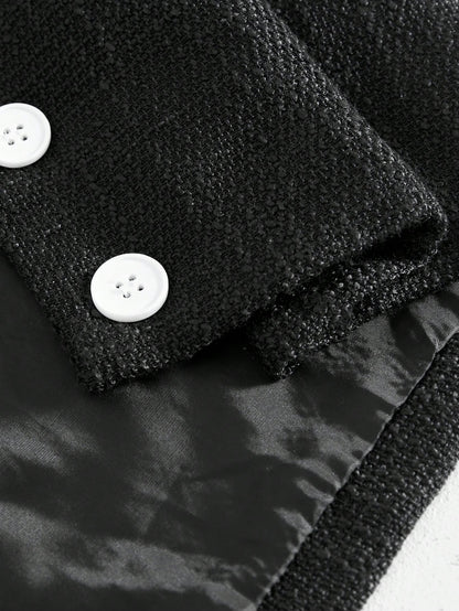 SHEIN EZwear Chaleco corto de chaqueta con cuello para mujer, tejido negro con ribete