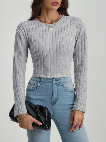 SHEIN Tall Top corto de punto acanalado sólido, informal de otoño