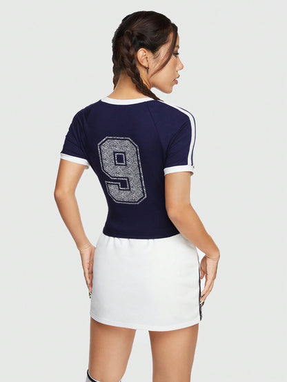 ROMWE Avant Camiseta De Manga Corta Con Estampado Digital Para Mujer