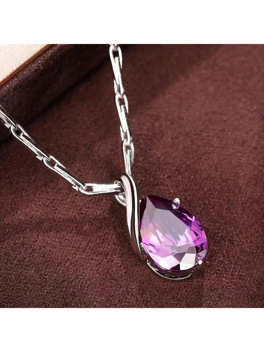 1 pieza Collar de compromiso para mujer, colgante con decoración de circonita cúbica de metal color plata clásico, regalo de joyería para compromiso/boda/cumpleaños/aniversario