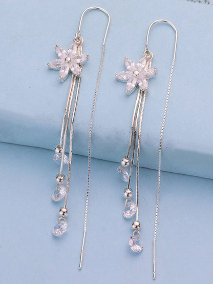 1 Par (2 Piezas) Elegante Pendientes De Rosca Para Mujeres Que Combinan Con Todo, Con Flores Y Borlas