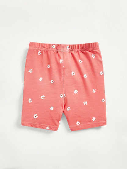 Cozy Pixies Conjunto de pijama ajustado para bebé niña, parte superior de manga corta con cuello redondo con diseño floral y shorts, 4 piezas