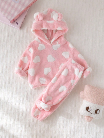Cozy Pixies Set de 2 piezas de sudadera con capucha y pantalones forrados de peluche para bebé niña, ropa de invierno con orejas 3D