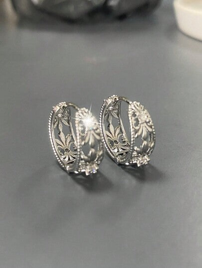 1 Par De Elegantes Aretes De Círculo Geométrico De Cobre Incrustado Con Circonia, Mejor Para Obsequiar En Una Cita