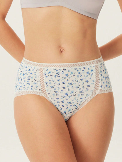 LUVLETTE paquete de 3 bragas de talle alto de algodón y encaje con estampado floral para mujer