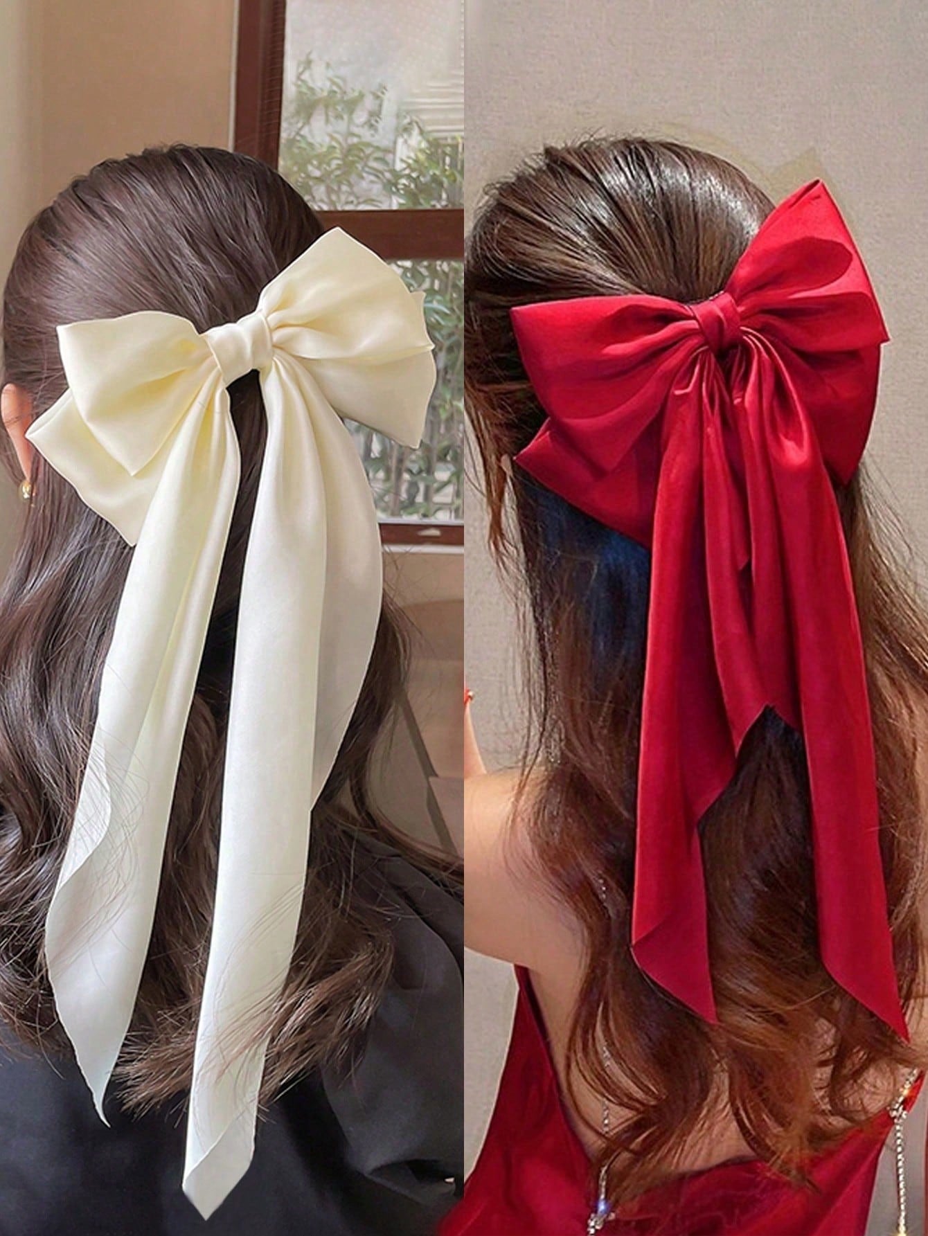 1 pieza-2 piezas Pasador para el cabello de satén con diseño de lazo oversize para mujeres, tocado retro de moda, diadema elegante para uso diario o vestir de forma linda, escuela, Halloween