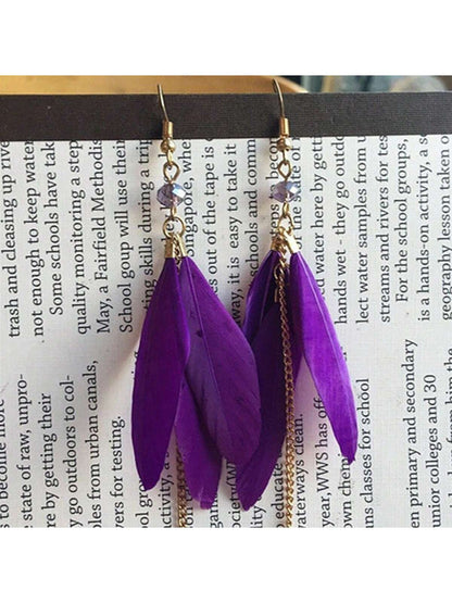 Aretes Estilo Bohemio De Playa Con Plumas Y Borlas Para Vacaciones, Plumas Naturales Multicolores, Arete Con Flecos