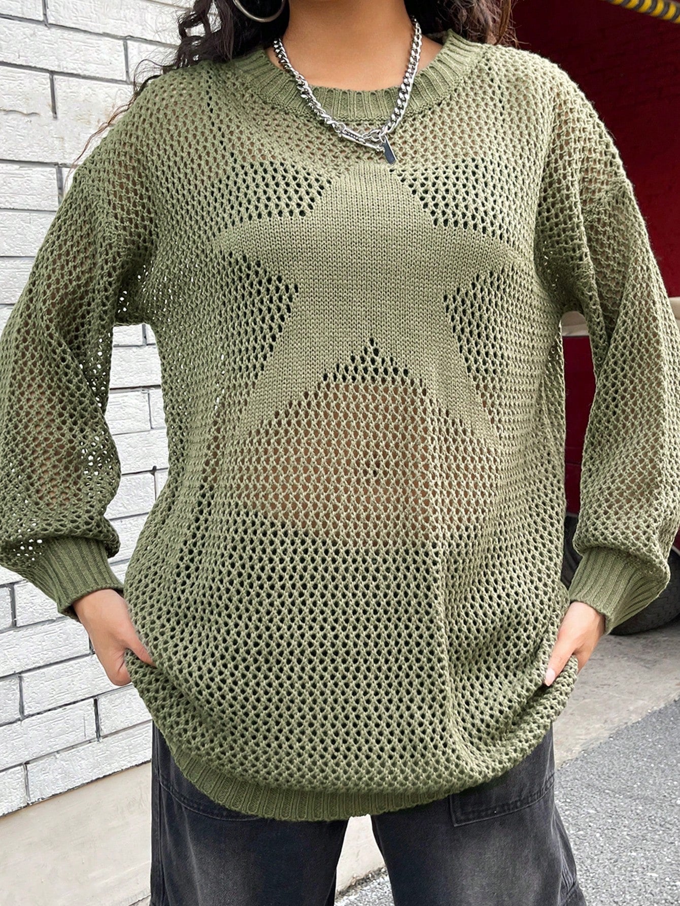 SHEIN EZwear Vestido de punto de hombros caídos de punto de malla sin sujetador