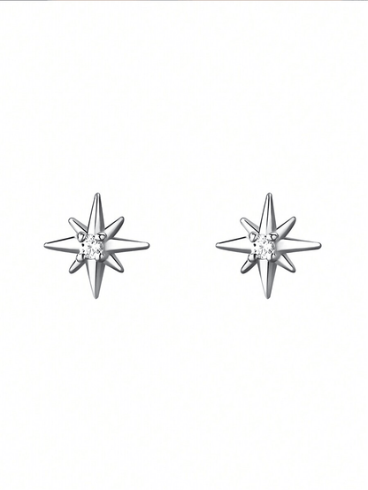 Pendientes de botón con pequeño piercing de zirconia estelar, joyería fina de plata esterlina 925, elegantes pendientes con forma de estrella de zirconia
