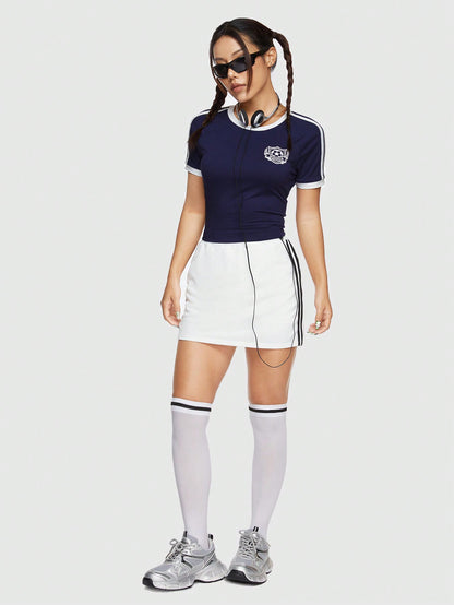 ROMWE Avant Camiseta De Manga Corta Con Estampado Digital Para Mujer