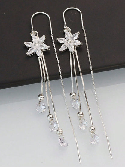 1 Par (2 Piezas) Elegante Pendientes De Rosca Para Mujeres Que Combinan Con Todo, Con Flores Y Borlas