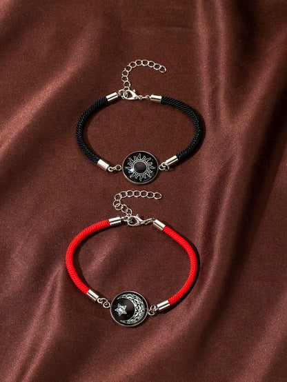 2 piezas/set brazalete de pareja con luna y sol luminosos, adecuado como regalo de hombres a novias