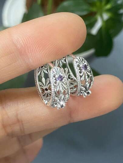 1 Par De Elegantes Aretes De Círculo Geométrico De Cobre Incrustado Con Circonia, Mejor Para Obsequiar En Una Cita