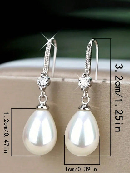 1 Par De Pendientes Largos Con Imitación De Perla, Adecuados Para El Uso Diario De Las Mujeres
