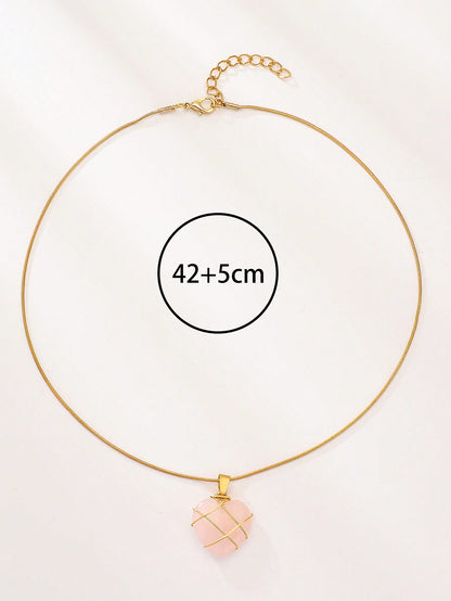 1 pieza Collar de clavícula con diseño envolvente en forma de corazón de cristal y cuarzo rosa, joyería única pero elegante para San Valentín