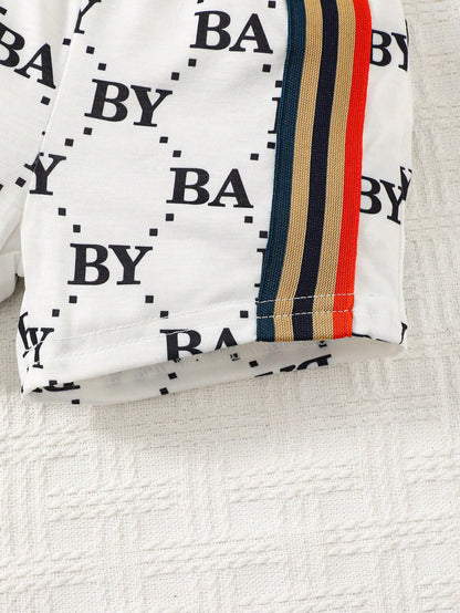 Bebé niño Conjunto shorts con camiseta con estampado de rayas y letra