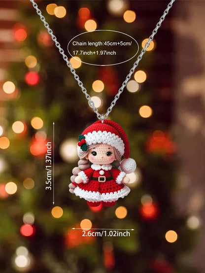 Conjunto de 3 aretes y collares con impresión de muñecos de Navidad de dibujos animados, joyería navideña, regalos para mujeres, decoraciones únicas para eventos navideños y regalos de Navidad