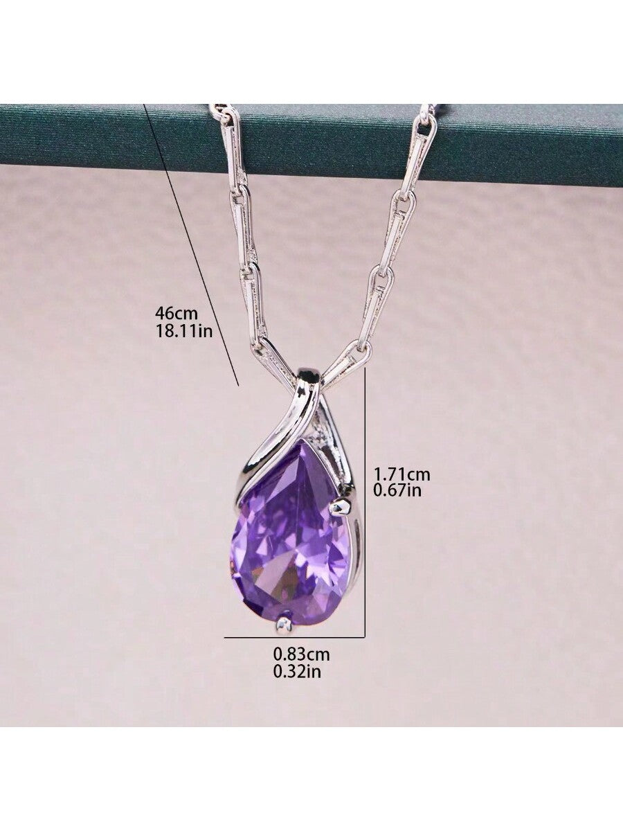 1 pieza Collar de compromiso para mujer, colgante con decoración de circonita cúbica de metal color plata clásico, regalo de joyería para compromiso/boda/cumpleaños/aniversario