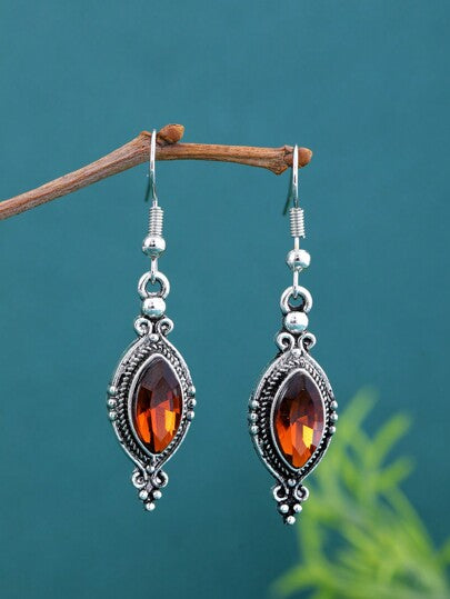 Pendientes con colgante de vidrio en forma de rombo con incrustaciones de rubí y diamantes de imitación, diseño elegante y minimalista adecuado para uso diario y fiestas