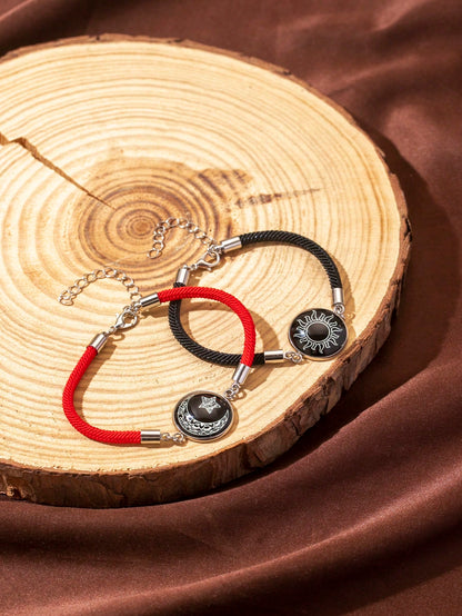 2 piezas/set brazalete de pareja con luna y sol luminosos, adecuado como regalo de hombres a novias