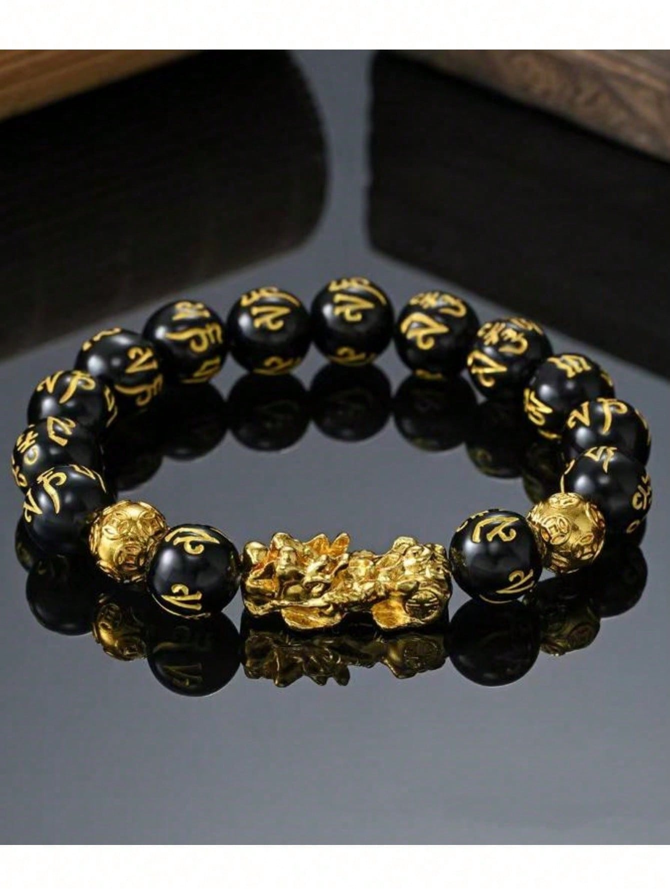 1 pieza Pulsera con dije de Pixiu de piedra de obsidiana exquisita - Atrae riqueza y buena fortuna, amuleto de la suerte negro unisex - Regalo perfecto para el Día del Padre, ella o él, Navidad, Acción de Gracias, Año Nuevo y vacaciones