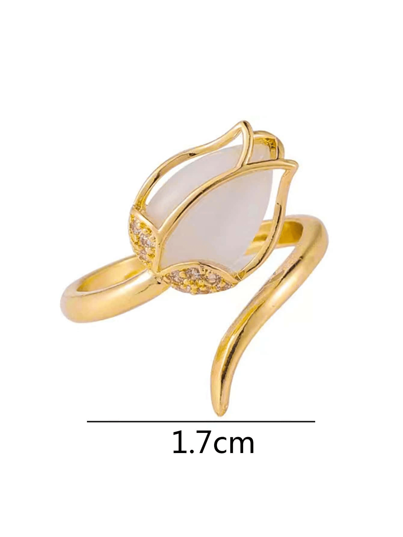 1 Anillo De Forma De Botón De Tulipán Blanco Con Perla Simulada Y Piedra De Ojo De Gato