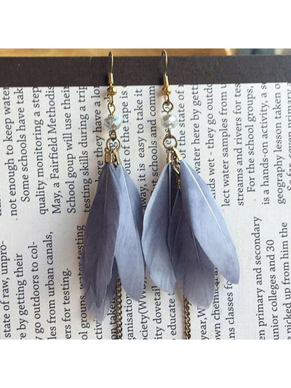 Aretes Estilo Bohemio De Playa Con Plumas Y Borlas Para Vacaciones, Plumas Naturales Multicolores, Arete Con Flecos