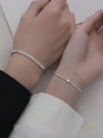 Set de 2 pulseras en forma de corazón de acero inoxidable para parejas, diseño de moda como regalo para enamorados en Navidad, Acción de Gracias y Año Nuevo