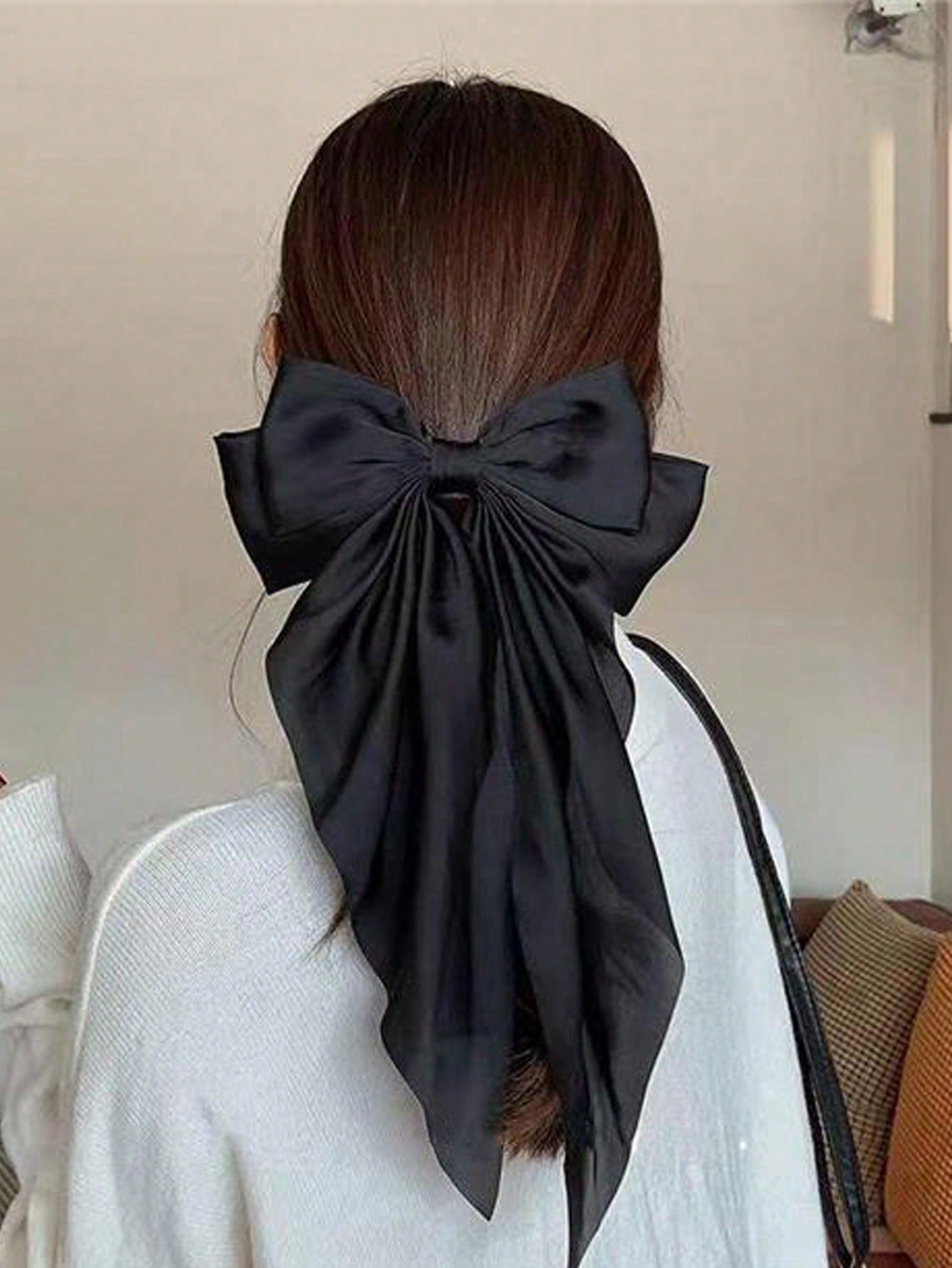 1-2 piezas Clip para el cabello de cinta de satén negro/blanco/rojo sobredimensionado para mujer, accesorio para el cabello elegante y chic para uso diario y a juego con atuendos